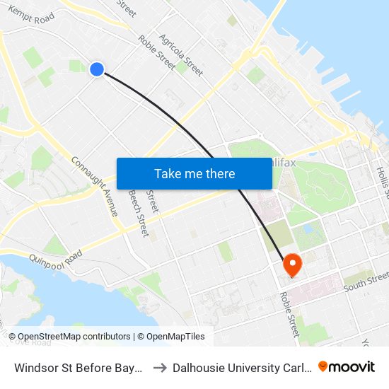 Windsor St Before Bayers Rd (2016) to Dalhousie University Carleton Campus map