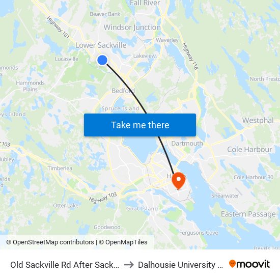 Old Sackville Rd After Sackville Cross Rd (2047) to Dalhousie University Carleton Campus map