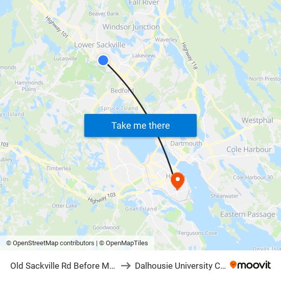 Old Sackville Rd Before Madeline Ave (2048) to Dalhousie University Carleton Campus map