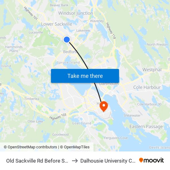 Old Sackville Rd Before Sackville Dr (2053) to Dalhousie University Carleton Campus map