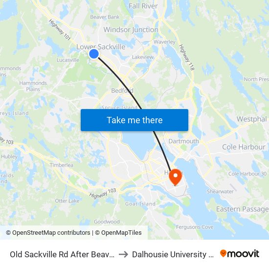 Old Sackville Rd After Beaver Bank Conn (2054) to Dalhousie University Carleton Campus map