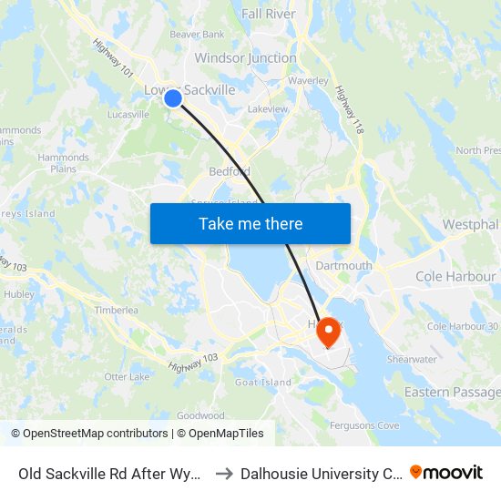 Old Sackville Rd After Wynn Castle Dr (2055) to Dalhousie University Carleton Campus map
