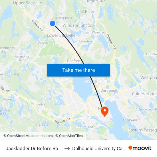 Jackladder Dr Before Rossing Dr (2113) to Dalhousie University Carleton Campus map