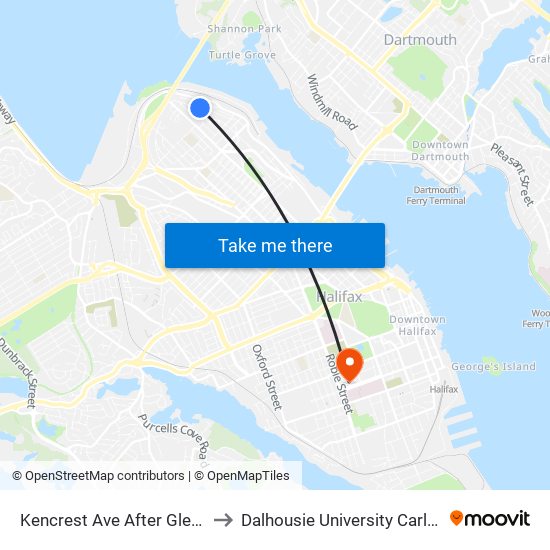 Kencrest Ave After Glebe St (2213) to Dalhousie University Carleton Campus map