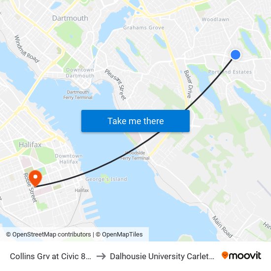 Collins Grv at Civic 83 (2268) to Dalhousie University Carleton Campus map