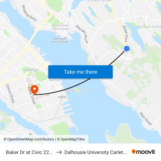 Baker Dr at Civic 220 (8845) to Dalhousie University Carleton Campus map