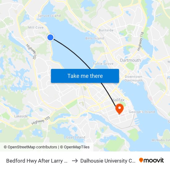 Bedford Hwy After Larry Uteck Blvd (6220) to Dalhousie University Carleton Campus map