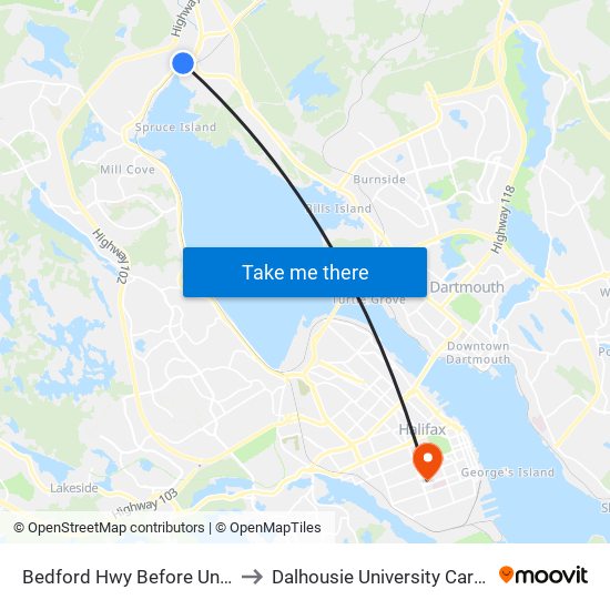 Bedford Hwy Before Union St (6228) to Dalhousie University Carleton Campus map