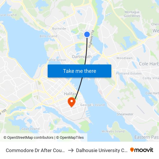 Commodore Dr After Countryview Dr (8853) to Dalhousie University Carleton Campus map
