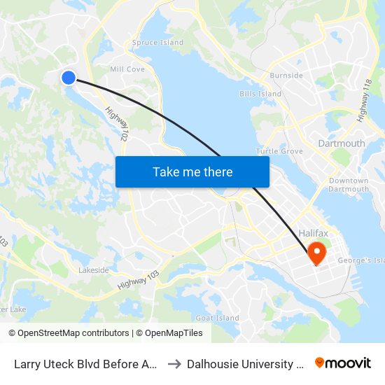 Larry Uteck Blvd Before Abbington Ave (7022) to Dalhousie University Carleton Campus map