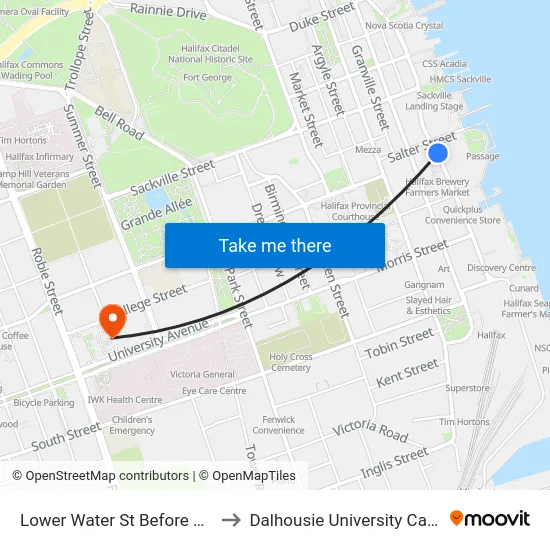 Lower Water St Before Salter St (9006) to Dalhousie University Carleton Campus map