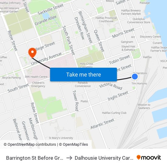 Barrington St Before Green St (6093) to Dalhousie University Carleton Campus map