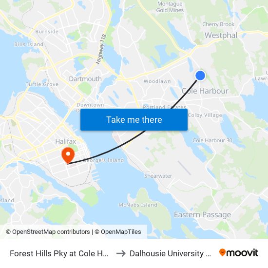 Forest Hills Pky at Cole Harbour Place (6669) to Dalhousie University Carleton Campus map