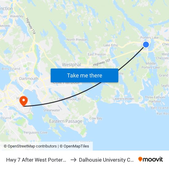 Hwy 7 After West Porters Lake Rd (8784) to Dalhousie University Carleton Campus map