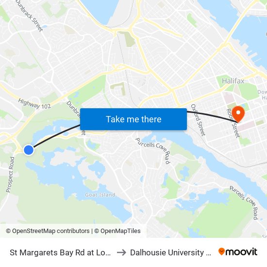St Margarets Bay Rd at Long Lake Park (8651) to Dalhousie University Carleton Campus map