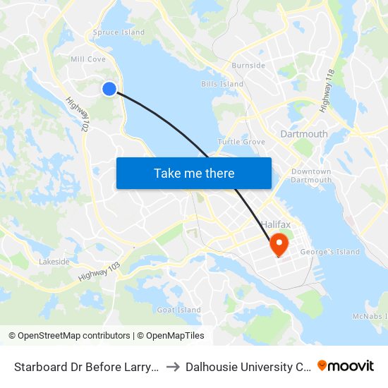 Starboard Dr Before Larry Uteck Blvd (8352) to Dalhousie University Carleton Campus map