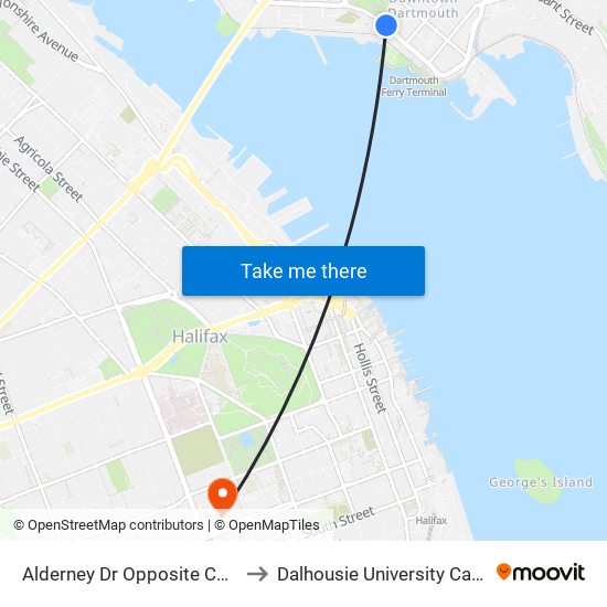 Alderney Dr Opposite Church St (6025) to Dalhousie University Carleton Campus map