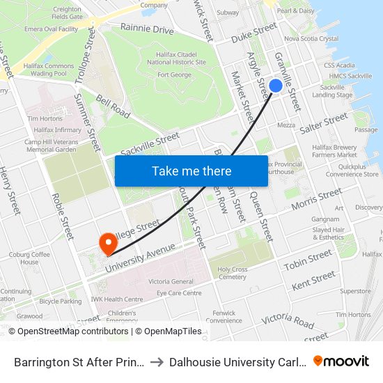Barrington St After Prince St (6103) to Dalhousie University Carleton Campus map