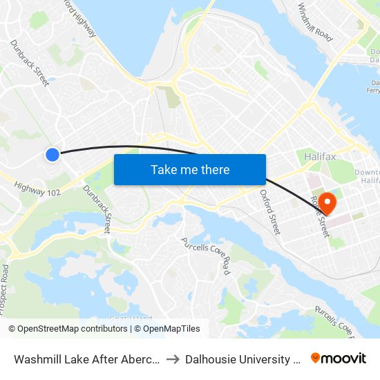 Washmill Lake After Abercrombie Lane (7445) to Dalhousie University Carleton Campus map