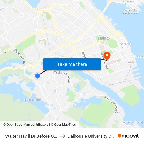 Walter Havill Dr Before Osborne St (8813) to Dalhousie University Carleton Campus map