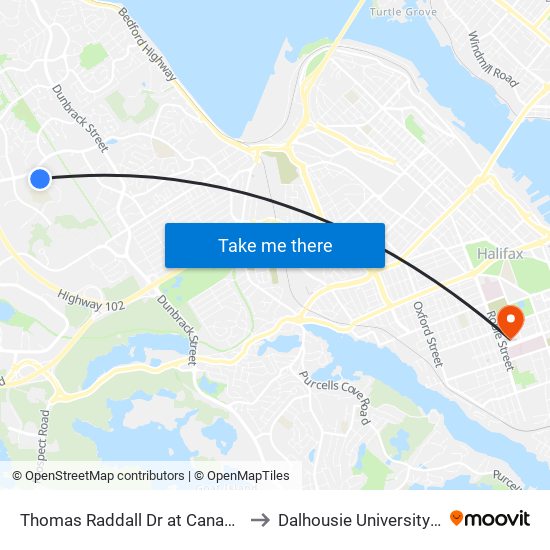 Thomas Raddall Dr at Canada Games Centre (9085) to Dalhousie University Carleton Campus map