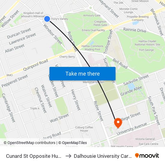 Cunard St Opposite Hunter St (6545) to Dalhousie University Carleton Campus map