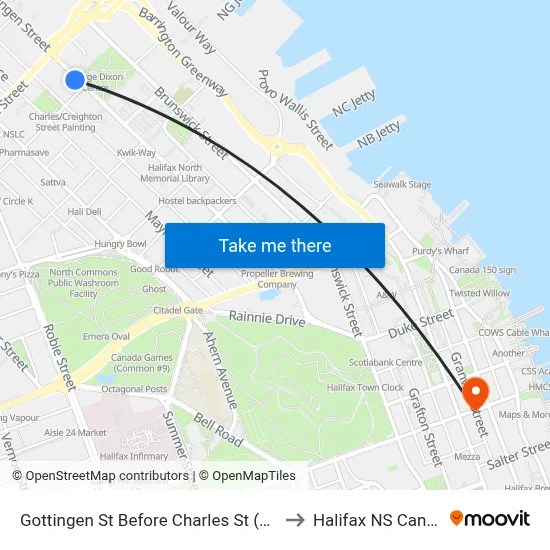 Gottingen St Before Charles St (2327) to Halifax NS Canada map