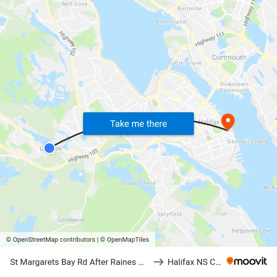 St Margarets Bay Rd After Raines Mill Rd (2328) to Halifax NS Canada map