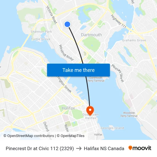 Pinecrest Dr at Civic 112 (2329) to Halifax NS Canada map