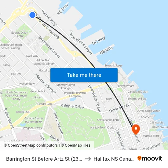 Barrington St Before Artz St (2333) to Halifax NS Canada map