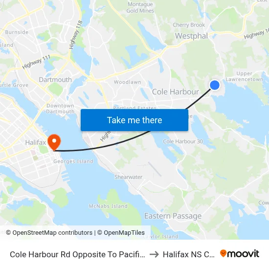 Cole Harbour Rd Opposite To Pacific Ave (2342) to Halifax NS Canada map