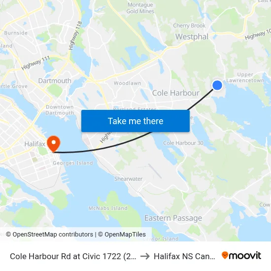 Cole Harbour Rd at Civic 1722 (2343) to Halifax NS Canada map