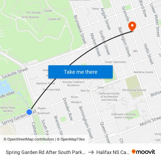 Spring Garden Rd After South Park St (8322) to Halifax NS Canada map