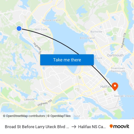 Broad St Before Larry Uteck Blvd (2027) to Halifax NS Canada map