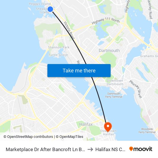 Marketplace Dr After Bancroft Ln Bay 3 (2034) to Halifax NS Canada map