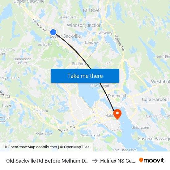 Old Sackville Rd Before Melham Dr (2060) to Halifax NS Canada map