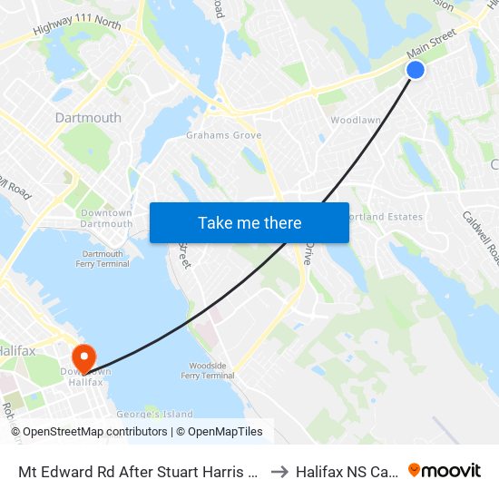 Mt Edward Rd After Stuart Harris Dr (7269) to Halifax NS Canada map