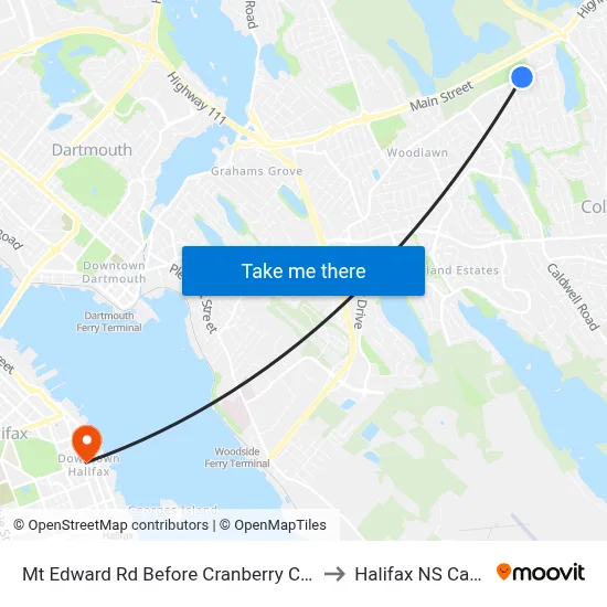 Mt Edward Rd Before Cranberry Cr (7264) to Halifax NS Canada map