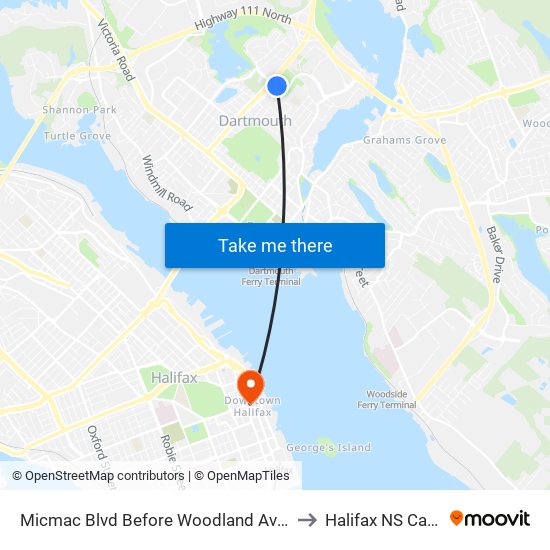 Micmac Blvd Before Woodland Ave (7215) to Halifax NS Canada map
