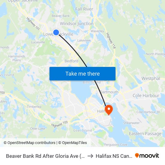 Beaver Bank Rd After Gloria Ave (6213) to Halifax NS Canada map