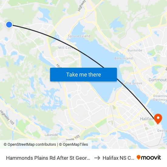 Hammonds Plains Rd After St George Blvd (6816) to Halifax NS Canada map