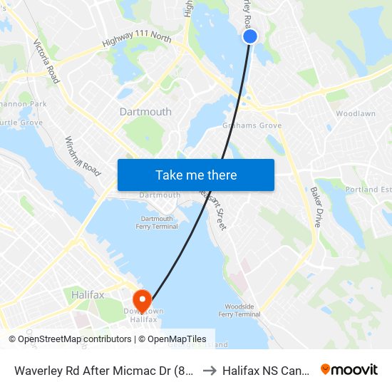 Waverley Rd After Micmac Dr (8442) to Halifax NS Canada map