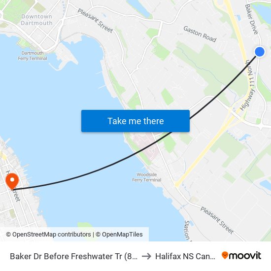 Baker Dr Before Freshwater Tr (8850) to Halifax NS Canada map