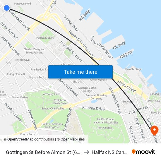 Gottingen St Before Almon St (6768) to Halifax NS Canada map