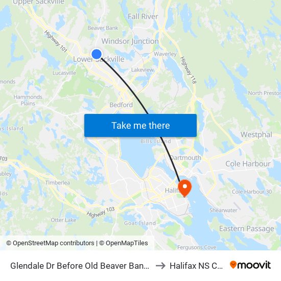 Glendale Dr Before Old Beaver Bank Rd (6755) to Halifax NS Canada map