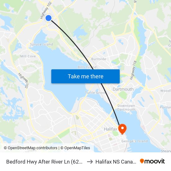 Bedford Hwy After River Ln (6245) to Halifax NS Canada map