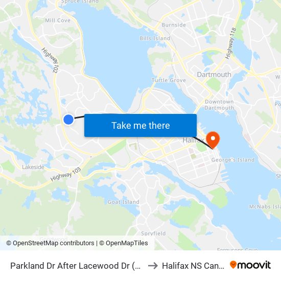 Parkland Dr After Lacewood Dr (7427) to Halifax NS Canada map