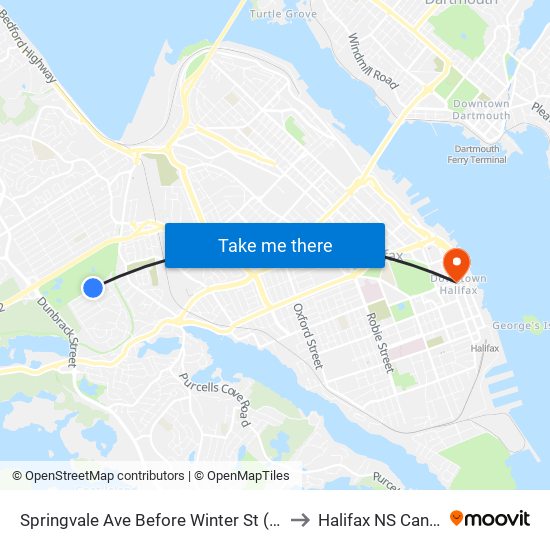 Springvale Ave Before Winter St (8348) to Halifax NS Canada map