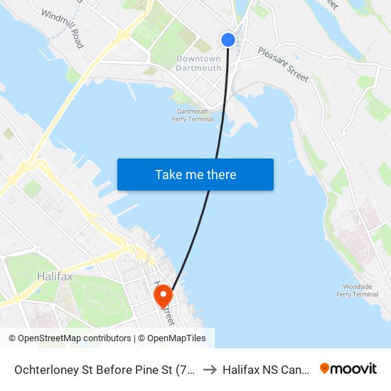 Ochterloney St Before Pine St (7385) to Halifax NS Canada map