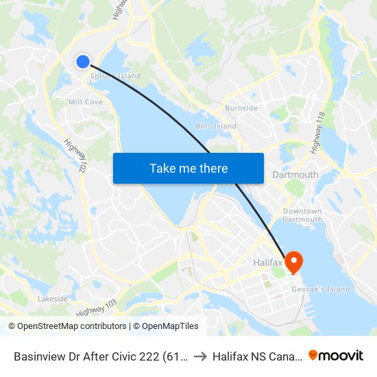 Basinview Dr After Civic 222 (6138) to Halifax NS Canada map